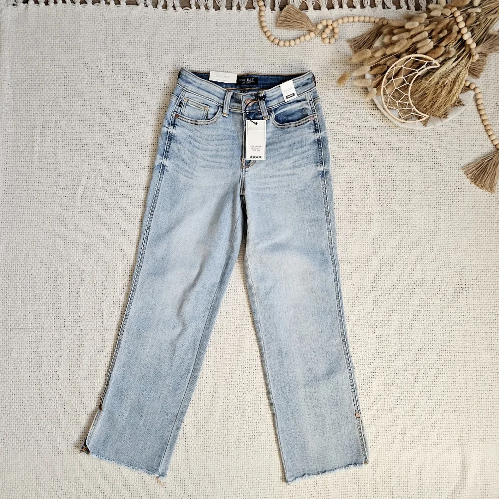SOLD | Judy Blue Raw Hem Straight Leg Split Ankle Jeans Size 0(24) Rare Find - Picture 4 of 14